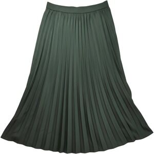 KORI Pleated Skirt Women Large Green Chiffon Midi Accordion